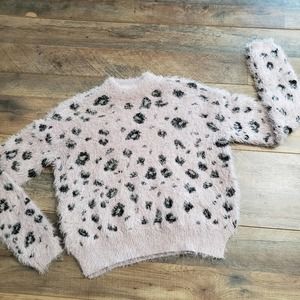 Fluffy Eyelash Sweater Pink Black Silver Metallic Small